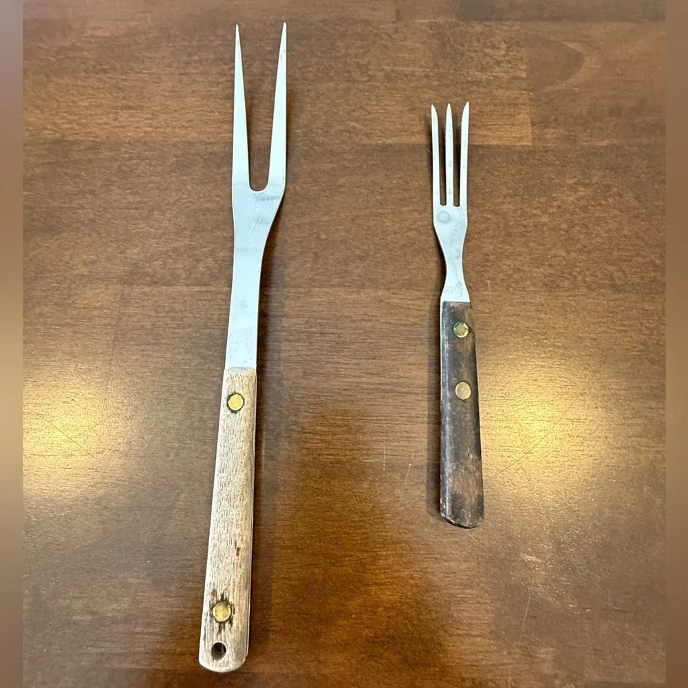 Vintage Japan Wood Handle Carving Fork Set